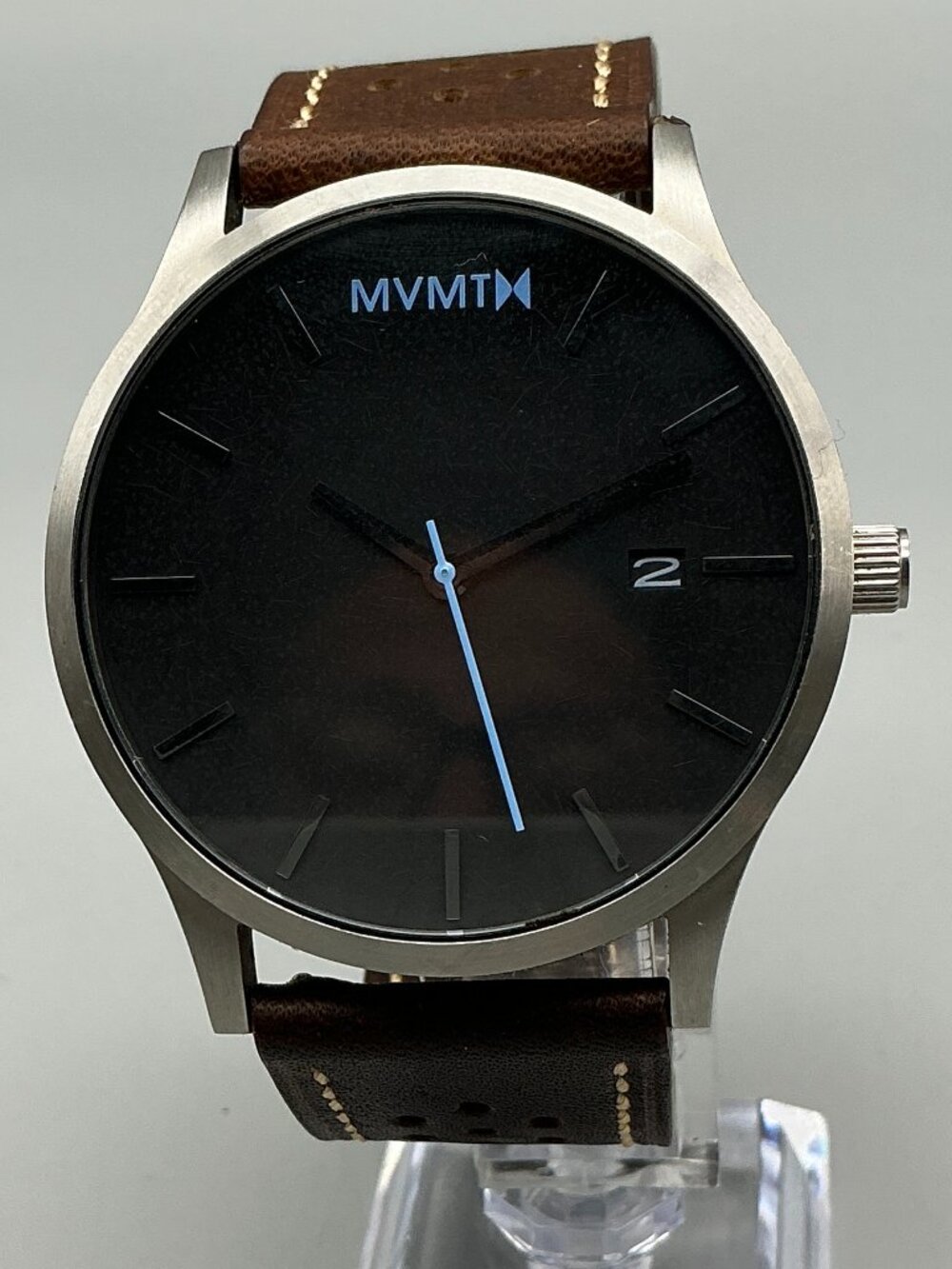 MVMT Classic Mens Watch 45mm Silver Tone Black Dial Date New Battery